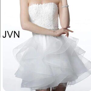 NWT!  JVN white strapless lace/crystal/tulle short dress.  Size 0